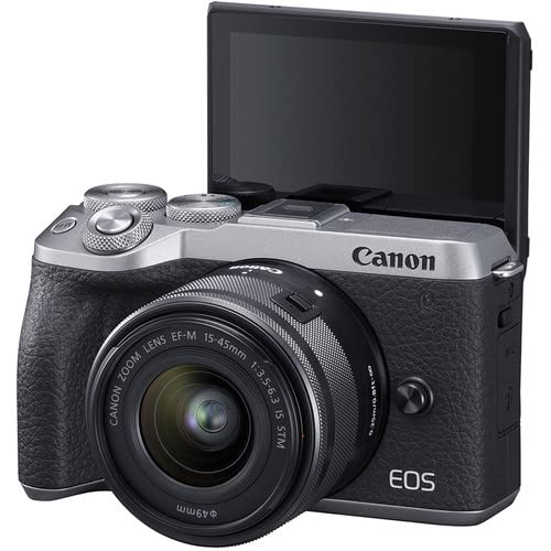 Canon EOS M6 Mark II Mirrorless Digital Camera with 15-45mm Lens Kit (Silver) + Wide Angle Lens + 2X Telephoto Lens + Flash + SanDisk 32GB SD Memory Card + Accessory Bundle