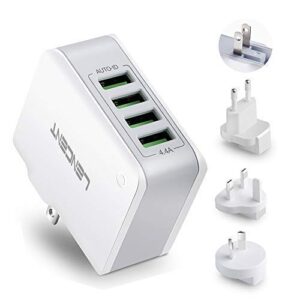 multiple usb wall charger, [22w/4.4a] lencent 4 port usb travel power adapter, all in one worldwide cell phone charger with uk us eu european australia, international block cube plug for iphone & ipad