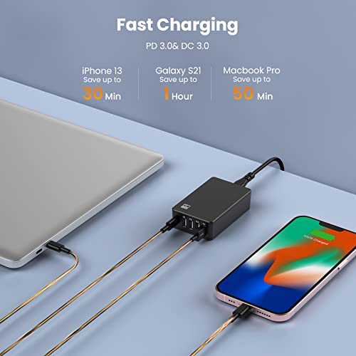 USB Charging Station, 63W PD3.0 & QC3.0 Fast Desktop USB C Charger Station with 5-Port Multi USB Charger Wall Charger Compatible with iPhone 13 Pro Max/12 Mini/MacBook Pro/iPad/AirPods/Galaxy1