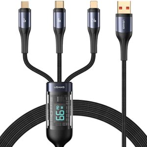 YOUSAMS 6A Multi Charging Cable 4ft 3 in 1 Braided LED Display Fast Charging Cord with Type C/Micro Connectors Universal Charger Adapter for Cell Phones/Samsung Galaxy and More