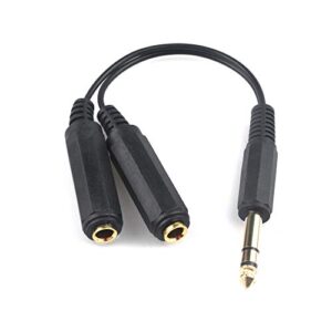 devinal 6.35 mm (1/4″) stereo plug male to dual 6.35 mm (1/4″) female cable, gold plated audio cable stereo cord, y splitter adapter, 6 inch (20cm)