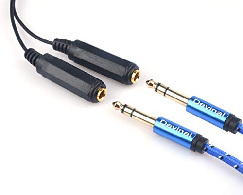 Devinal 6.35 mm (1/4") Stereo Plug Male to Dual 6.35 mm (1/4") Female Cable, Gold Plated Audio Cable Stereo Cord, Y Splitter Adapter, 6 Inch (20cm)