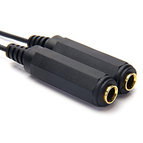 Devinal 6.35 mm (1/4") Stereo Plug Male to Dual 6.35 mm (1/4") Female Cable, Gold Plated Audio Cable Stereo Cord, Y Splitter Adapter, 6 Inch (20cm)