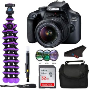 eos 4000d / t100 digital camera with ef-s 18-55mm f/3.5-5.6 iii lens and basic accessories bundle