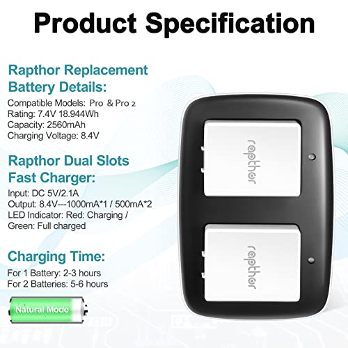 Rapthor 2560mAh Replacement Battery Compatible with Arlo Pro/Pro 2 Rechargeable with Charger Station for Arlo Pro/Pro 2 Camera (2 Batteries+1 Charger)