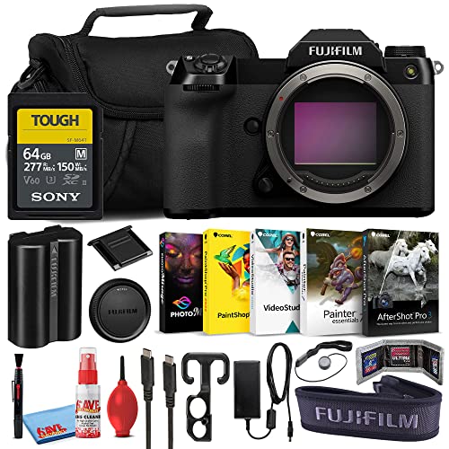 Fujifilm GFX 100S Medium Format Mirrorless Digital Camera (Black, 600022058) Bundle with Sony 64GB SF-M UHS-II Memory Card + Corel Editing Software + Large Camera Bag + Camera Cleaning Kit + More