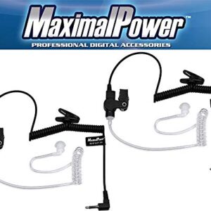 MaximalPower RHF 617-1N X2 3.5mm RECEIVER/LISTEN ONLY Surveillance Headset Earpiece with Clear Acoustic Coil Tube Earbud Audio Kit For Two-Way Radios, Transceivers and Radio Speaker Mics Jacks-2 Pack