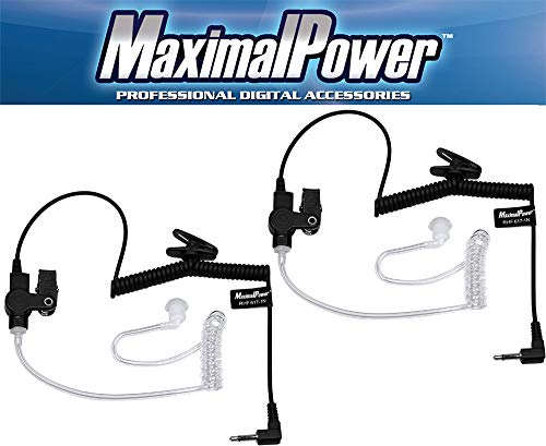 MaximalPower RHF 617-1N X2 3.5mm RECEIVER/LISTEN ONLY Surveillance Headset Earpiece with Clear Acoustic Coil Tube Earbud Audio Kit For Two-Way Radios, Transceivers and Radio Speaker Mics Jacks-2 Pack