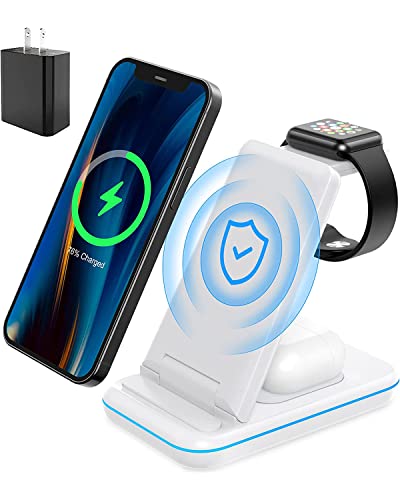 Wireless Charger for Multiple Apple Devices, 2022 Upgraded 3 in 1 Charging Stand Dock for iPhone 13/12/Pro Max/SE/11/X/XS/XR/8, Compatible for iWatch Apple Watch 6/5/4/3/2/SE AirPods Pro/2(White)