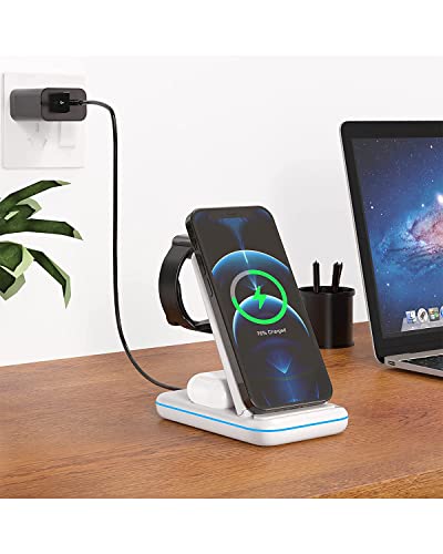 Wireless Charger for Multiple Apple Devices, 2022 Upgraded 3 in 1 Charging Stand Dock for iPhone 13/12/Pro Max/SE/11/X/XS/XR/8, Compatible for iWatch Apple Watch 6/5/4/3/2/SE AirPods Pro/2(White)