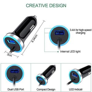 USB C Car Charger, 3.4A Fast Charging Car Charger for Samsung Galaxy S23 S22 S21 S20 S10E S9 S8 Note 20 10 9 8 A50 A20 A51 A70 A71 A21 A10E, LG G7 V60 Stylo 6/5, Car Adapter 3ft Type C Charger Cable