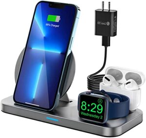[2023 new] 3 in 1 wireless charging station for apple multiple devices, foldable charger stand for iwatch series 8/7/6/se/5/4/3/2, charging dock stand for iphone airpods pro 3/2/1 with 18w adapter