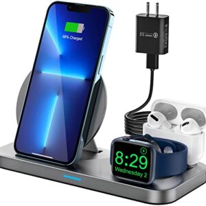 [2023 New] 3 in 1 Wireless Charging Station for Apple Multiple Devices, Foldable Charger Stand for iWatch Series 8/7/6/SE/5/4/3/2, Charging Dock Stand for iPhone AirPods Pro 3/2/1 with 18W Adapter