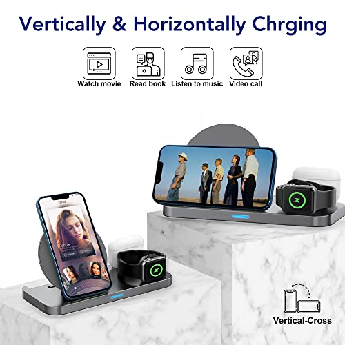 [2023 New] 3 in 1 Wireless Charging Station for Apple Multiple Devices, Foldable Charger Stand for iWatch Series 8/7/6/SE/5/4/3/2, Charging Dock Stand for iPhone AirPods Pro 3/2/1 with 18W Adapter