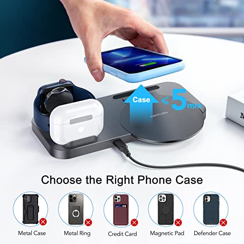 [2023 New] 3 in 1 Wireless Charging Station for Apple Multiple Devices, Foldable Charger Stand for iWatch Series 8/7/6/SE/5/4/3/2, Charging Dock Stand for iPhone AirPods Pro 3/2/1 with 18W Adapter