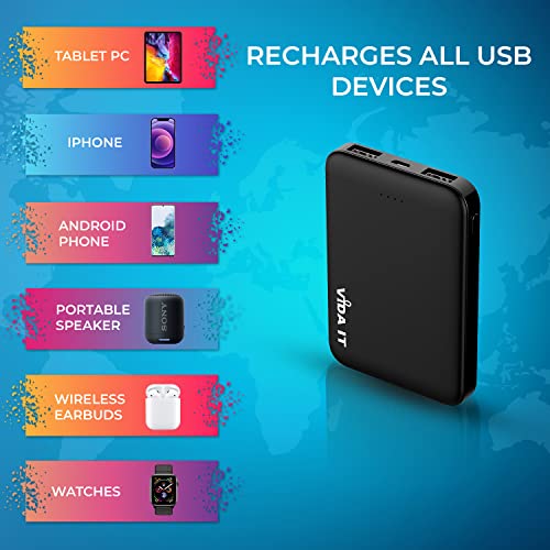 Vida IT 5000mAh Mini Power Bank Small Portable Charger for Heated Vest Jacket Battery Pack for iPhone Samsung Cell Phone with Dual USB Output, Lightweight Rechargeable Power Pack 5V 2.1A for Travel