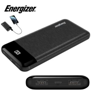 Energizer New Power Bank with LCD Indicator｜ 10000mAh Capacity Lithium Polymer｜ 2.1A High-Speed Charging｜ Dual Outputs｜Compatible with iPhone, Samsung, Tablet, and More.｜UE10058