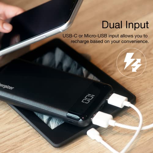 Energizer New Power Bank with LCD Indicator｜ 10000mAh Capacity Lithium Polymer｜ 2.1A High-Speed Charging｜ Dual Outputs｜Compatible with iPhone, Samsung, Tablet, and More.｜UE10058