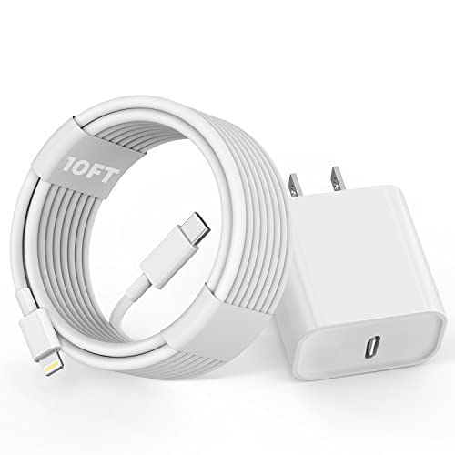 Fast iPhone Charger,10 Foot Extra Long iPhone Fast Charger【Apple MFi Certified】10FT Super Quick Apple Charging 20W USB C Type C Wall Charge Lightning Cable for iPhone 14/13 Pro/Mini/12/11/X/XR/SE/iPad