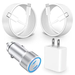 iphone 14 13 12 11 car fast charger kit, [apple mfi certified] iphone 20w usbc wall charger + 60w dual usbc fast car charger with 2pack 6ft lightning cables quick charging for iphone/ipad/airpods pro