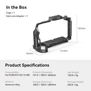 SmallRig X-H2 / X-H2S Camera Full Cage for FUJIFILM X-H2 / X-H2S, Aluminum Alloy Video Making Camera Rig with NATO Rails, Quick Release Plate for Arca, Support Horizontal and Vertical Shooting - 3934