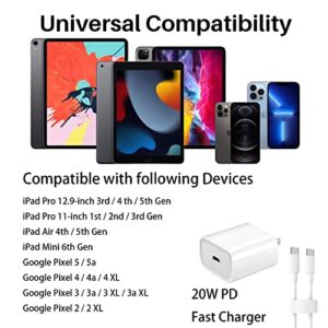 20W USB-C Charger for iPad Pro 12.9-inch 5th 4th 3rd Generation 11-inch 1st 2nd 3rd (2021/2020/2018) Compatible with Google Pixel 5 5a 4 XL 3a PD Fast Power Adapter