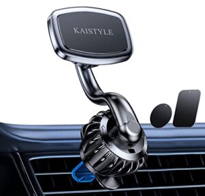 kaistyle magnetic phone mount, [upgraded clip] unobstructed car vent phone mount [360° rotate arm] cell phone holder for car, phone car holder compatible with 4-6.7 inch smartphone and tablets
