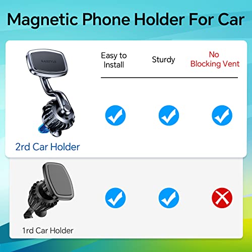 Kaistyle Magnetic Phone Mount, [Upgraded Clip] Unobstructed Car Vent Phone Mount [360° Rotate Arm] Cell Phone Holder for Car, Phone Car Holder Compatible with 4-6.7 inch Smartphone and Tablets