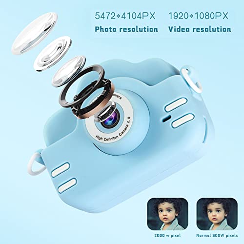 SALUTUY Cartoon Digital Camera, Music Play Anti Skid Built in Puzzle Games 16 Filters Toddler Camera for Gift for Taking Pictures Recording(Blue)