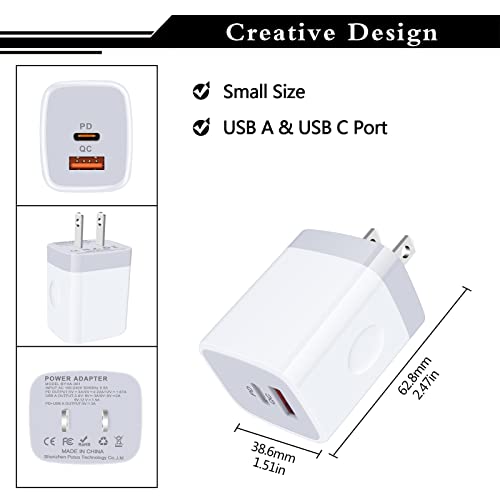 USB C Power Adapter,3Pack 20W 2 Port PD&QC 3.0 Type C Fast Charging Block Wall Charger Compatible for iPhone 14 13 12 11 Pro Max,SE,iPad,8 7 Plus,Samsung Galaxy S21 S20 S10 Plus,Google Pixel 7 6 Pro 5