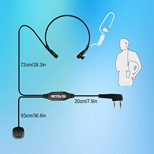 Retevis Throat Mic Walkie Talkie Earpiece with Mic 2 Pin, Compatible with Retevis H-777 RT22 RT21 RT68 Baofeng UV-5R BF-88ST pxton Walkie Talkies, Covert Tube Two Way Radio Headset, Finger PTT(1 Pack)
