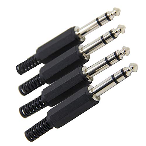 Ancable 4-Pack 1/4 Inch Stereo Plug, Solder Type Cost-Effective Plastic 6.35mm TRS Phone Connector with Shrinkle Tube for Patch Cables, XLR Cables