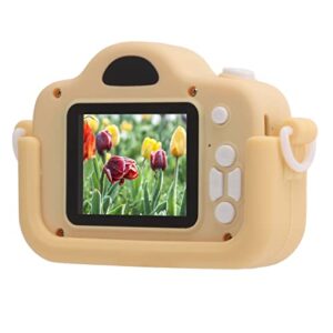 salutuy cartoon digital camera, music play anti skid built in puzzle games 16 filters toddler camera for gift for taking pictures recording(light yellow)