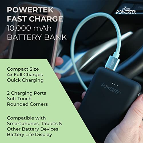 LIQUIPEL Powertek Power Bank, Compact Portable Phone Charger, Battery Bank 10000 mAh, Micro USB & USB Type C Inputs, Fast Charging Dual USB Outputs