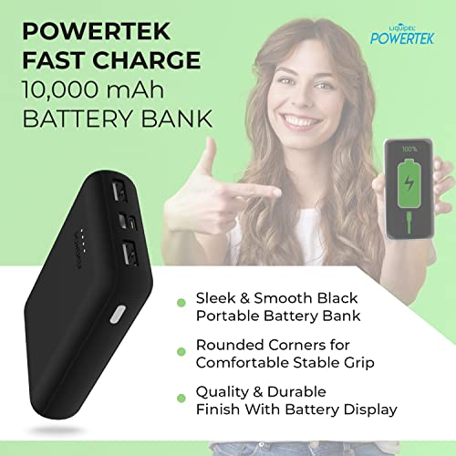 LIQUIPEL Powertek Power Bank, Compact Portable Phone Charger, Battery Bank 10000 mAh, Micro USB & USB Type C Inputs, Fast Charging Dual USB Outputs