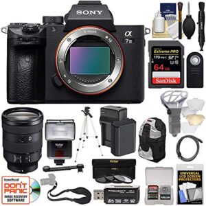 sony alpha a7 iii 4k digital camera body & fe 24-105mm f/4 lens + 64gb card + battery + backpack + 3 filters + flash + tripod + kit