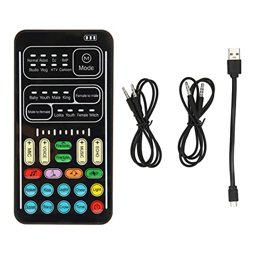 Handheld Voice Changer, Portable Multifunctional Voice Disguiser, Mini Sound Card with 8 Sound Effects Sound Changes, 450mAh Battery, Compatible with Mobile Phone, Computer, Tablet(I9 English Edition)