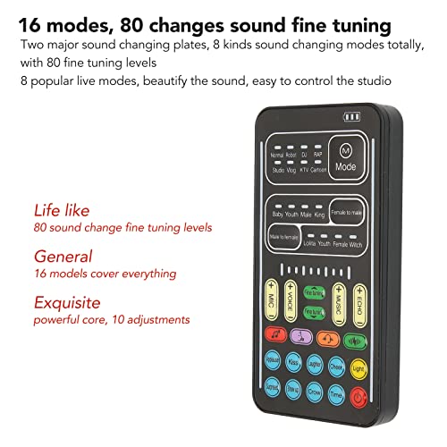 Handheld Voice Changer, Portable Multifunctional Voice Disguiser, Mini Sound Card with 8 Sound Effects Sound Changes, 450mAh Battery, Compatible with Mobile Phone, Computer, Tablet(I9 English Edition)