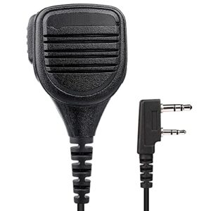 speaker mic compatible with kenwood, baofeng, btech, retevis radios remote shoulder microphone with ptt and external 3.5mm earpiece jack