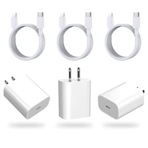 3-pack fast charger for iphone, 20w pd usb c wall fast charger adapter with usb c cable compatible with iphone 14/14 pro/14 pro max/14 plus/13/12/11, ipad pro and more