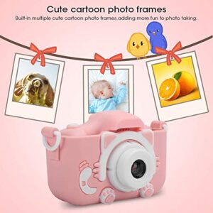 12MP Mini Camera Digital Camera with 2.0in IPS Screen Cartoon Kitty Digital Camera Toy with Double Camera for Children Kids Gift(Pink)