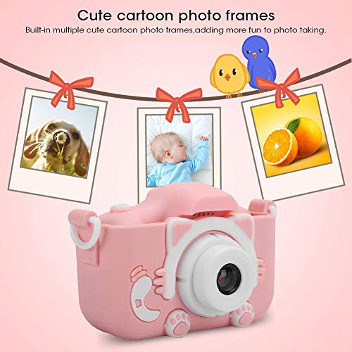 12MP Mini Camera Digital Camera with 2.0in IPS Screen Cartoon Kitty Digital Camera Toy with Double Camera for Children Kids Gift(Pink)