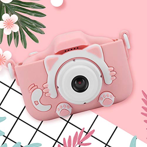 12MP Mini Camera Digital Camera with 2.0in IPS Screen Cartoon Kitty Digital Camera Toy with Double Camera for Children Kids Gift(Pink)