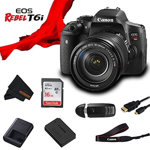 Canon T6i EOS Rebel DSLR Camera with EF-S 18-135mm f/3.5-5.6 is STM Lens + 16 GB Sunshine Basic Bundle