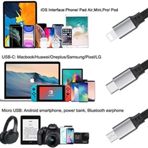 Multi Charging Cable 4A MINLU [2Pack/4Ft] 4 in 1 Retractable Multi Fast Charger Cable Multiple Charging Cord USB Cable IP/Type C/Micro USB Port for Cell Phones/Tablets/Samsung Galaxy/Huawei/PS & More