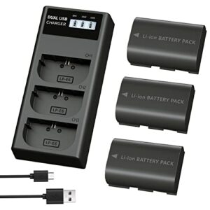 lp-e6 lp e6n battery charger pack, lp 3-pack battery & triple slot charger compatible with canon eos 90d, 80d, 70d, 60d, 60da, 7d mark ii, 7d, 6d mark ii, 6d, 5d mark iv, 5d mark iii, 5d mark ii, r,r5