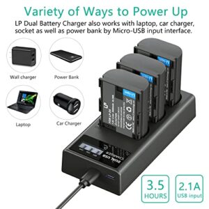LP-E6 LP E6N Battery Charger Pack, LP 3-Pack Battery & Triple Slot Charger Compatible with Canon EOS 90D, 80D, 70D, 60D, 60DA, 7D Mark II, 7D, 6D Mark II, 6D, 5D Mark IV, 5D Mark III, 5D Mark II, R,R5