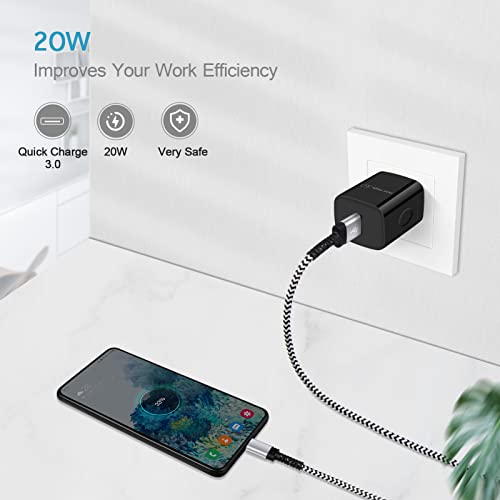 20W Single Port USB Wall Charger Plug Fast Charging Block and Cable Cord 10 ft Cell Phone Charger Type C for Samsung Galaxy S22 Ultra S21 S20 FE 5G, A12 A13 A20 A50, A11 A01 A32 A51,S10 Pixel 7 Pro 6