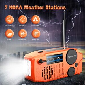 (Upgraded Version) iRonsnow Emergency Solar Hand Crank Radio, Portable NOAA Weather Radio with WB/AM/FM, Headphone Jack, LED Flashlight, 2000mAh Power Bank USB Phone Charger and SOS Alarm (Orange)