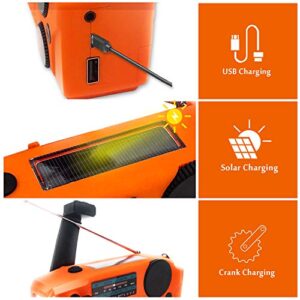 (Upgraded Version) iRonsnow Emergency Solar Hand Crank Radio, Portable NOAA Weather Radio with WB/AM/FM, Headphone Jack, LED Flashlight, 2000mAh Power Bank USB Phone Charger and SOS Alarm (Orange)